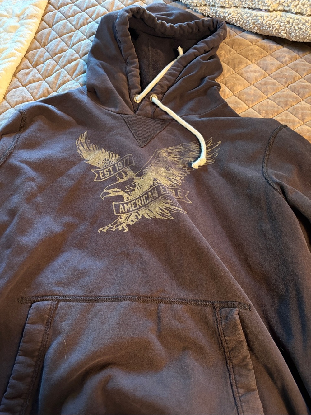 American Eagle Outfitters Men’s Crewneck Hoodie in black with Beige Graphic